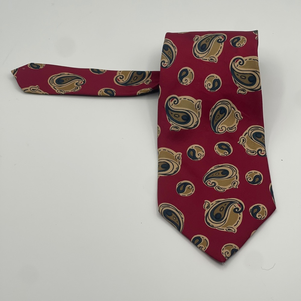 Christian Dior Monsieur Necktie Mens Burgundy Red Paisley Silk 3.75"x57" - Picture 3 of 11